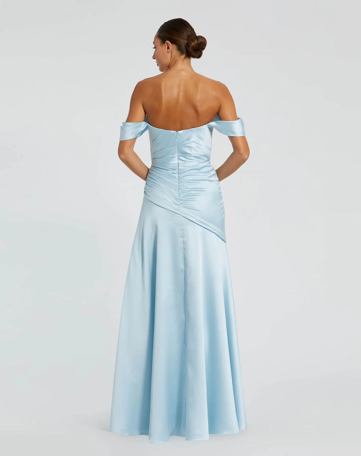 Hard Satin Off The Shoulder Crossover Gown - Ruby