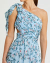 Floral Chiffon One Shoulder Gown - Aqua