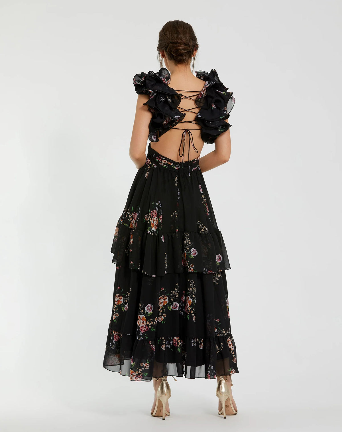 Ruffle Cut-Out Midi Dress - Black