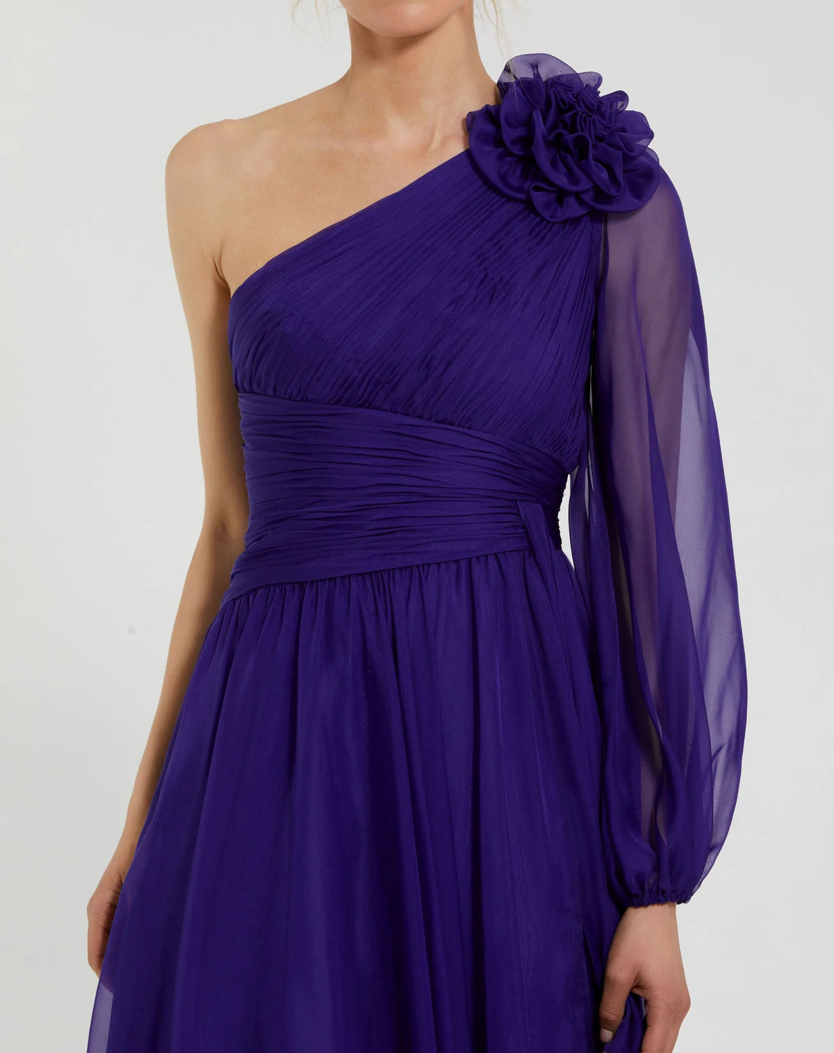 One Sleeve Chiffon Gown - Indigo
