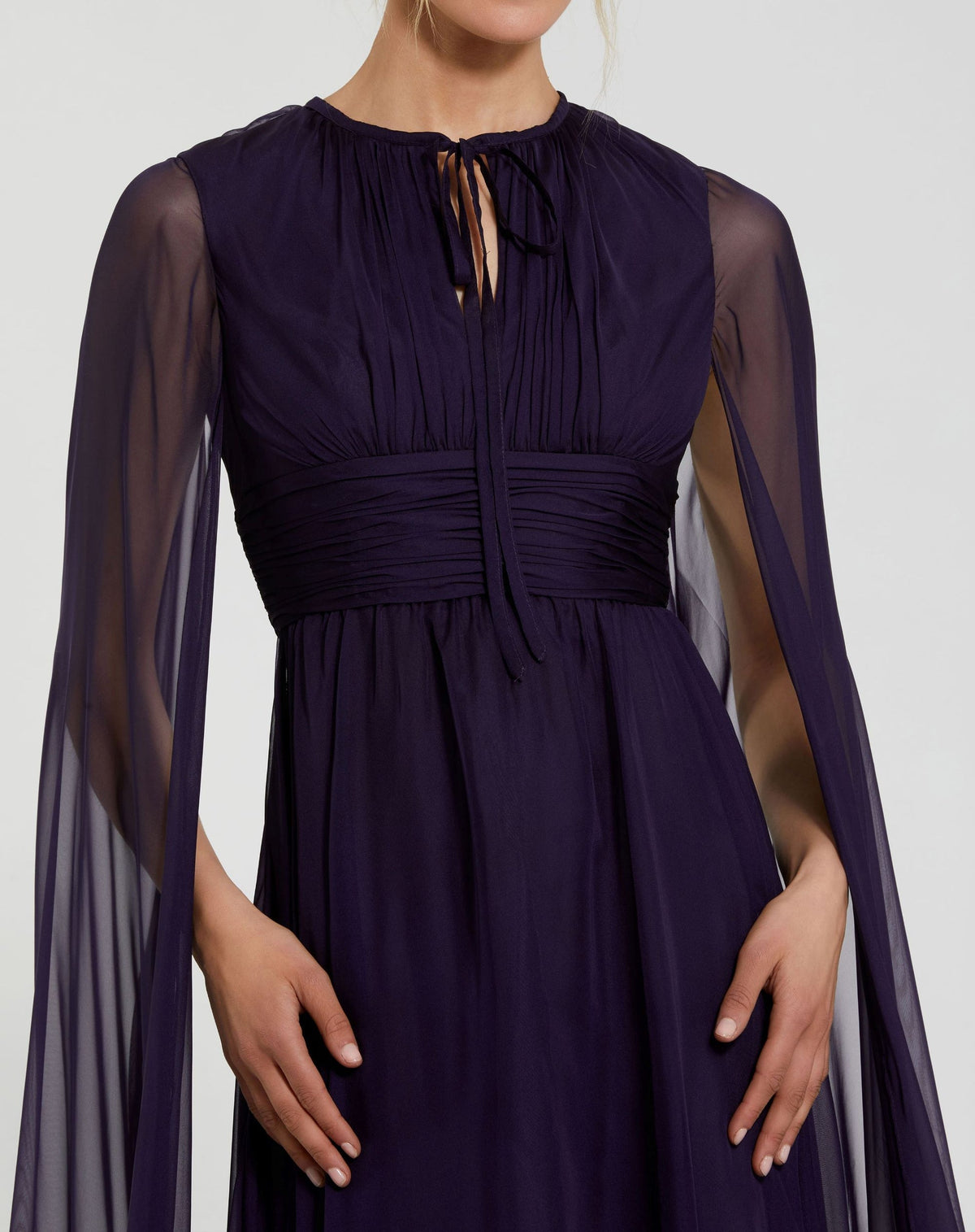 Chiffon Cape Sleeve Ankle-Length Dress With Keyhole- Amethyst