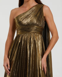 Mac Duggal 56086 Gold metallic one shoulder gown with slit - Close up detail