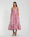 Mac Duggal Pink Floral Brocade Strapless A Line Midi Dress #56092