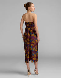 Mac Duggal #56097 plum multi floral brocade midi dress back view