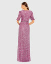 Puff Sleeve Sequin Wrap Gown - Plum