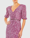 Puff Sleeve Sequin Wrap Gown - Plum