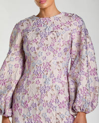 Lilac Multi Brocade Balloon Sleeve Fitted Mini Dress