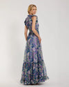 Printed Chiffon Ruffle Sleeve Gown With Bow Belt - Lilac
