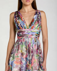 Floral Chiffon Gown With Ruffle Slit - Multi
