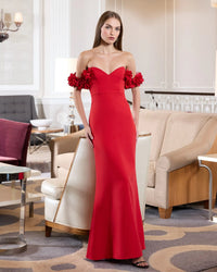 Mac Duggal #56131 red off the shoulder gown alternate view