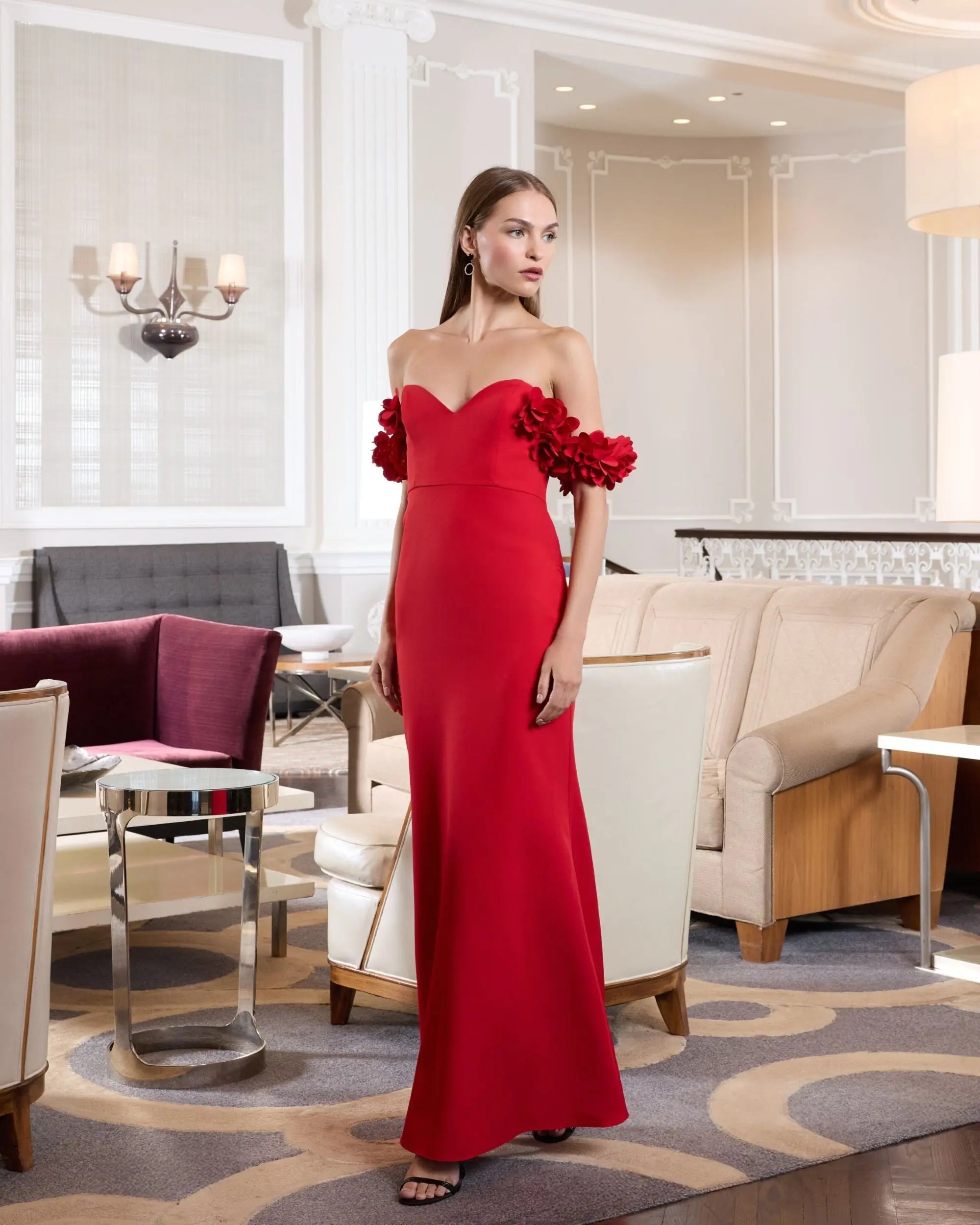 Mac Duggal #56131 red crepe mermaid gown worn