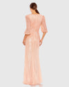 Sequin Faux Wrap Puff Sleeve Gown - Peach