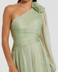 Mac Duggal Sage Green One Shoulder 3D Flower Gown With Slit #56142 Grecian style