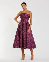 Mac Duggal Purple Strapless Floral Brocade A-line Midi Dress #56159