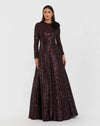Mac Duggal Dark Purple Long Sleeve Sequin Ball Gown With 3D Flower Amethyst #69005