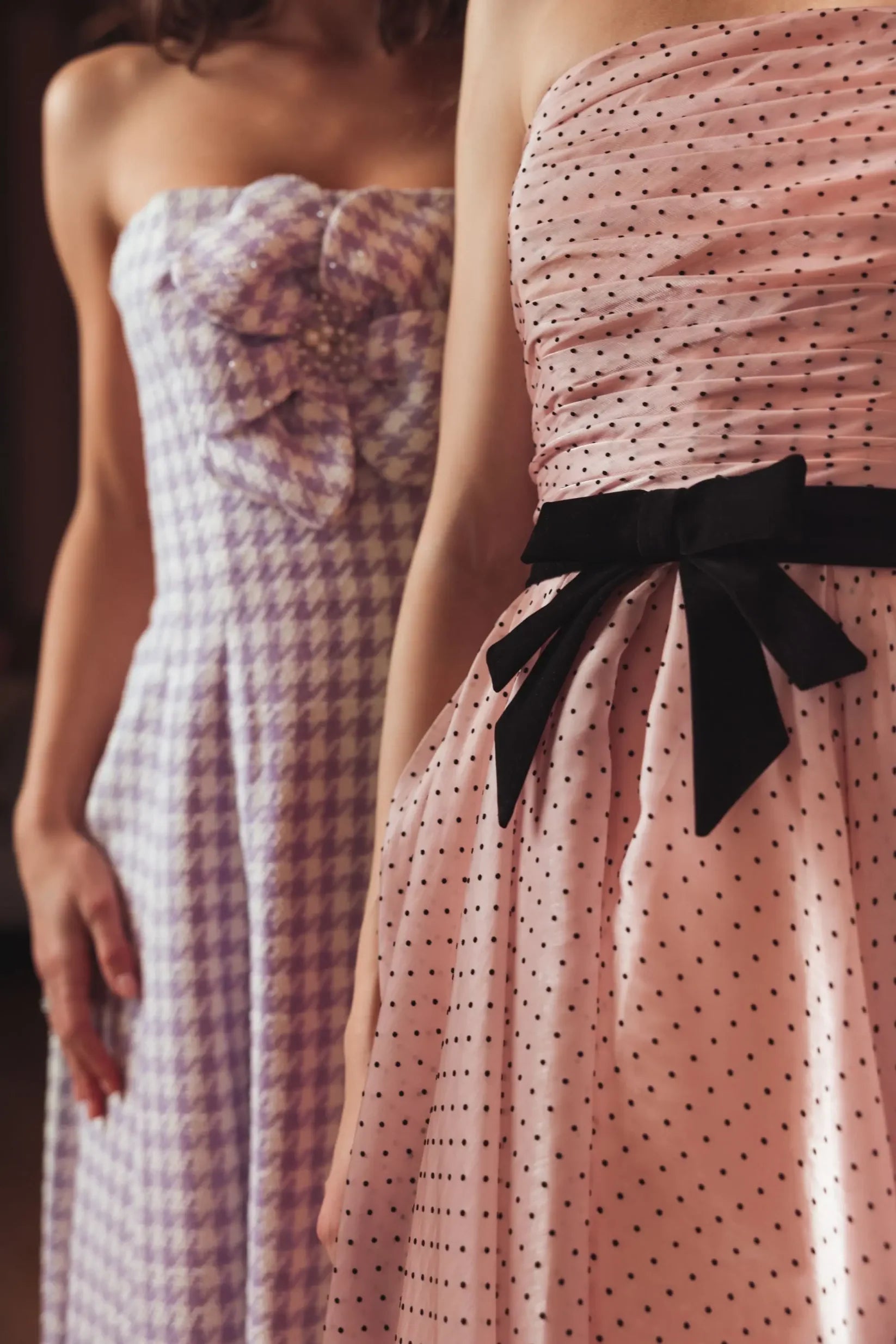 Mac Duggal Rose Pink Polka Dot Organza Strapless Midi Dress With Velvet Bow #56184