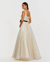 Mac Duggal 56185 Ivory polka dot square neck ball gown with bow - Back view