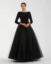 Mac Duggal Black Embellished Jersey Long Sleeve Ball Gown With Tulle Skirt #56186