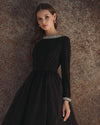 Mac Duggal Black Embellished Jersey Long Sleeve Ball Gown With Tulle Skirt #56186
