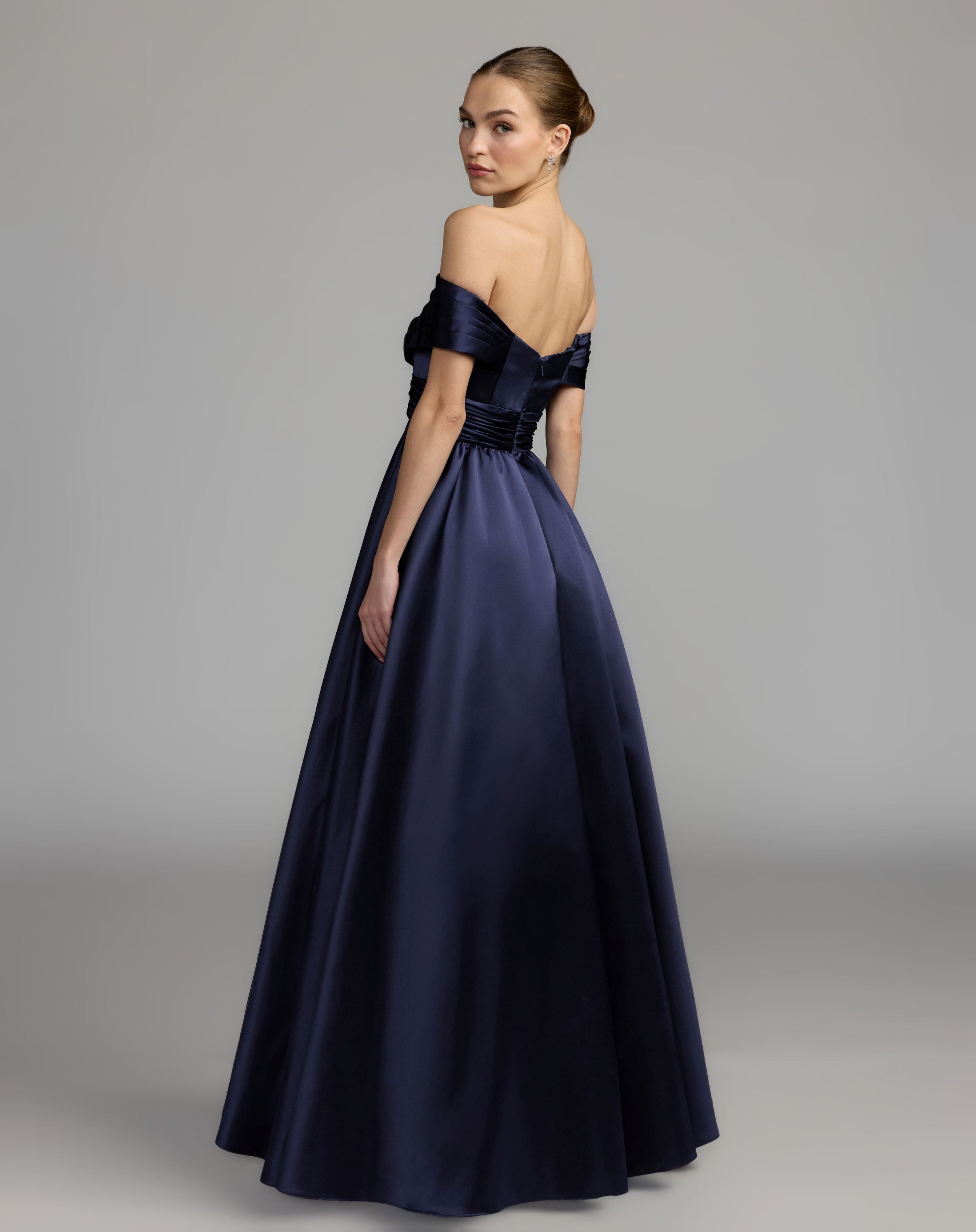 Mac Duggal #56188 midnight satin ball gown back view