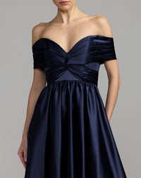 Mac Duggal #56188 midnight satin gown twisted knot bodice detail
