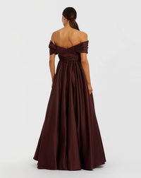 Mac Duggal Burgundy Satin Off The Shoulder Twist Evening Ball Gown Wine #56188