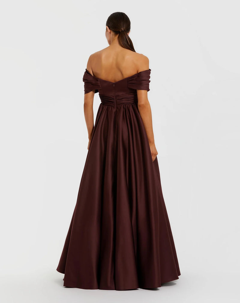 Mac Duggal Burgundy Satin Off The Shoulder Twist Evening Ball Gown Wine #56188
