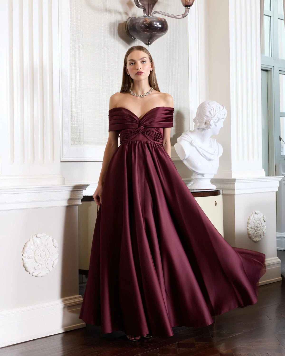 Mac Duggal Burgundy Satin Off The Shoulder Twist Evening Ball Gown Wine #56188