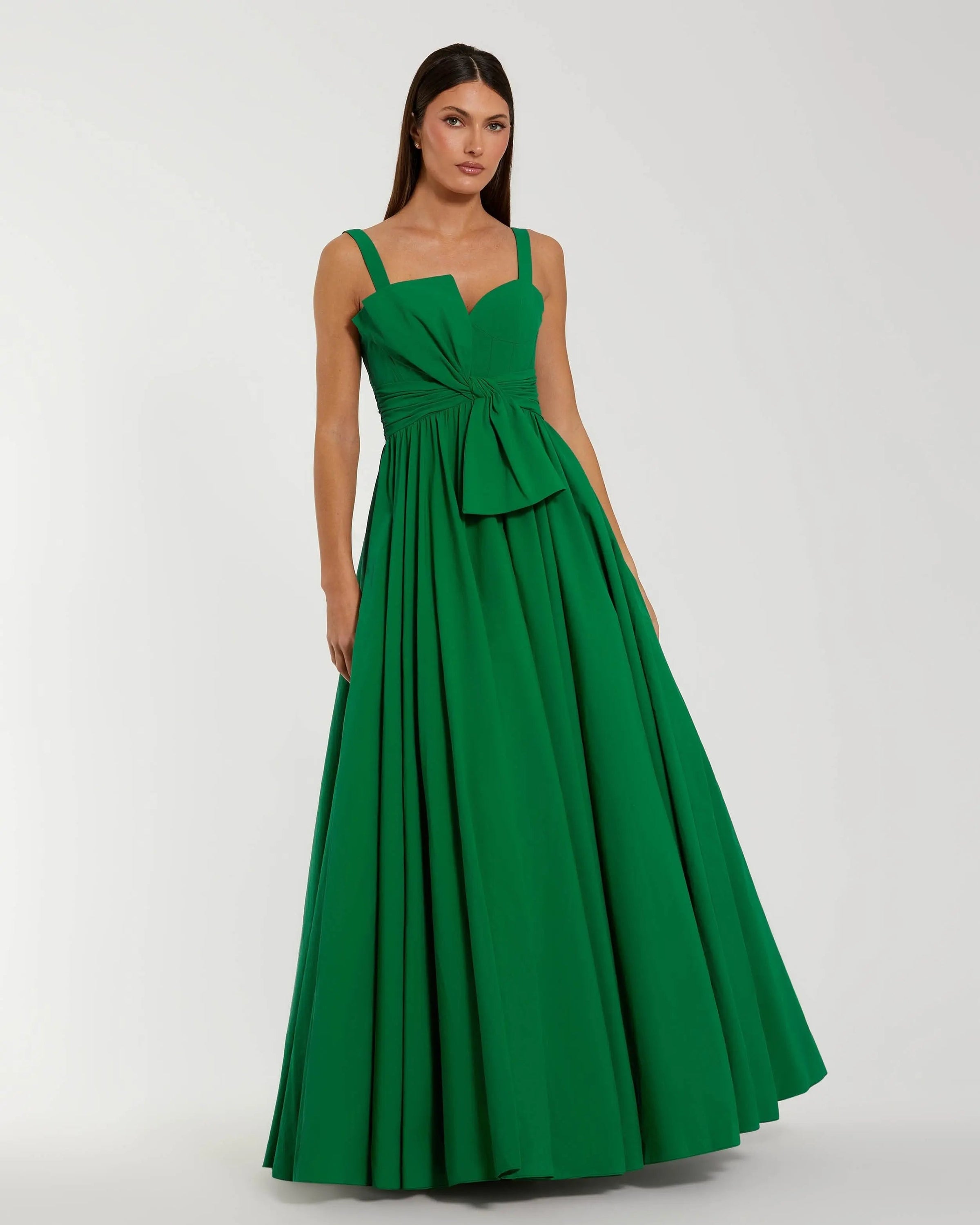 Mac Duggal 56189 Spring Green sleeveless corset ball gown with bow - Front
