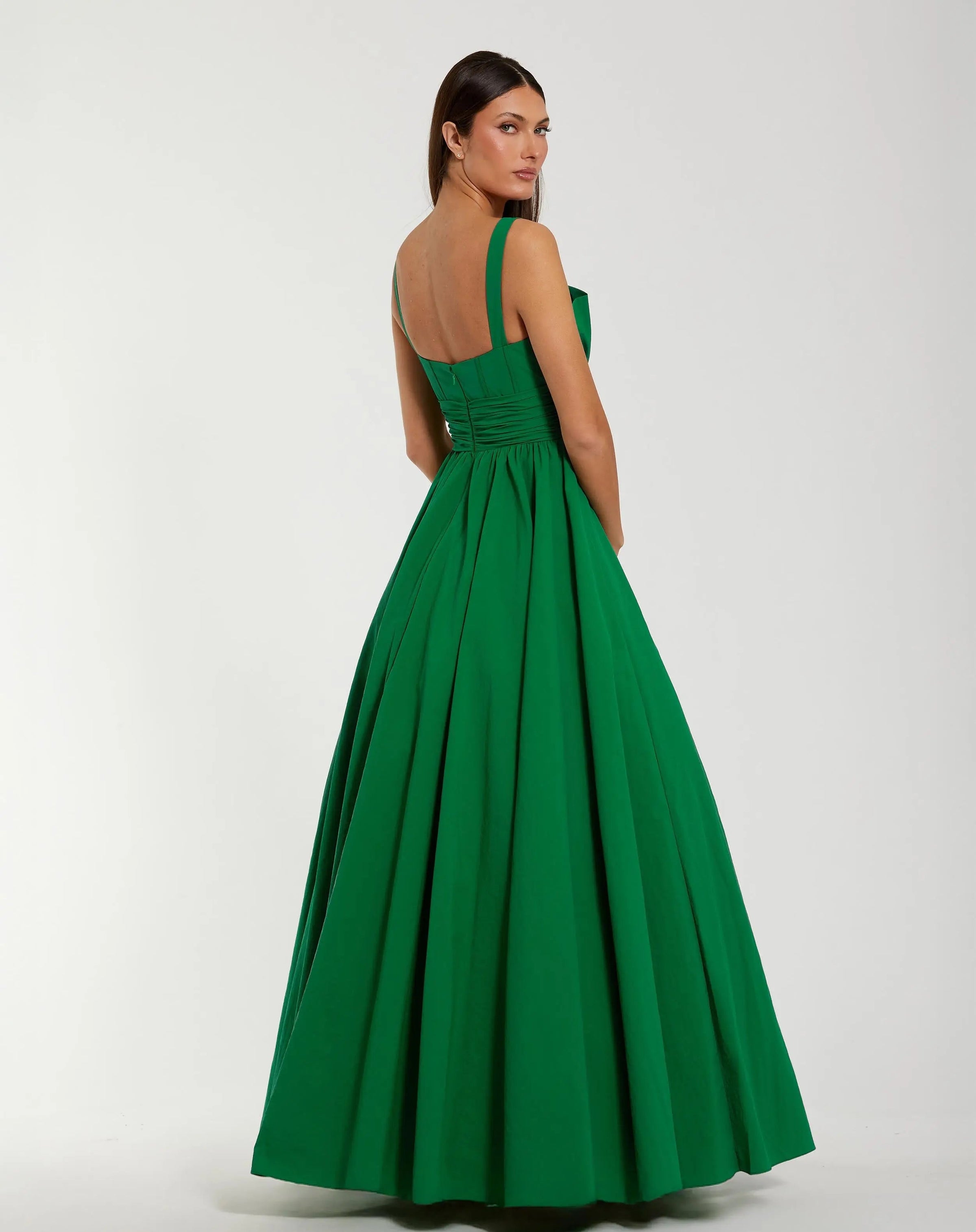 Mac Duggal 56189 Spring Green sleeveless corset ball gown with bow - Back view