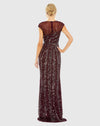 Embellished illusion high neck cap sleeve gown - Nude