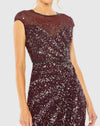 Embellished illusion high neck cap sleeve gown - Nude