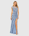 Embellished illusion high neck cap sleeve gown - Nude