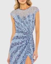 Embellished illusion high neck cap sleeve gown - Nude