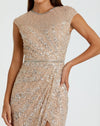 Embellished illusion high neck cap sleeve gown - Nude