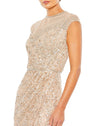 Mac Duggal Style #5619 Embellished illusion high neck cap sleeve gown - Nude close up