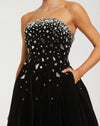 Mac Duggal Black Velvet Strapless A-Line Midi Dress with Embellishments #56197