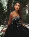 Mac Duggal Black Velvet Strapless A-Line Midi Dress with Embellishments #56197