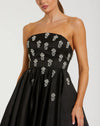 Crystal Embellished Strapless Satin A-Line Dress - Black