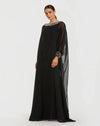 Mac Duggal Black Long Sleeve Embellished Chiffon Kaftan Gown #56203