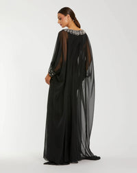 Mac Duggal Black Long Sleeve Embellished Chiffon Kaftan Gown #56203