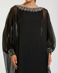 Mac Duggal Black Long Sleeve Embellished Chiffon Kaftan Gown #56203