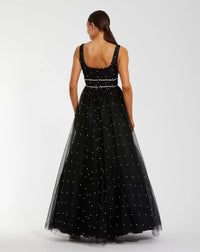 Black Pearl Embellished Tulle Sleeveless Ball Gown - Back