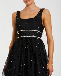 Black Pearl Embellished Tulle Sleeveless Ball Gown - Close Up