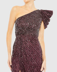 Embellished puff one shoulder gown - Apricot