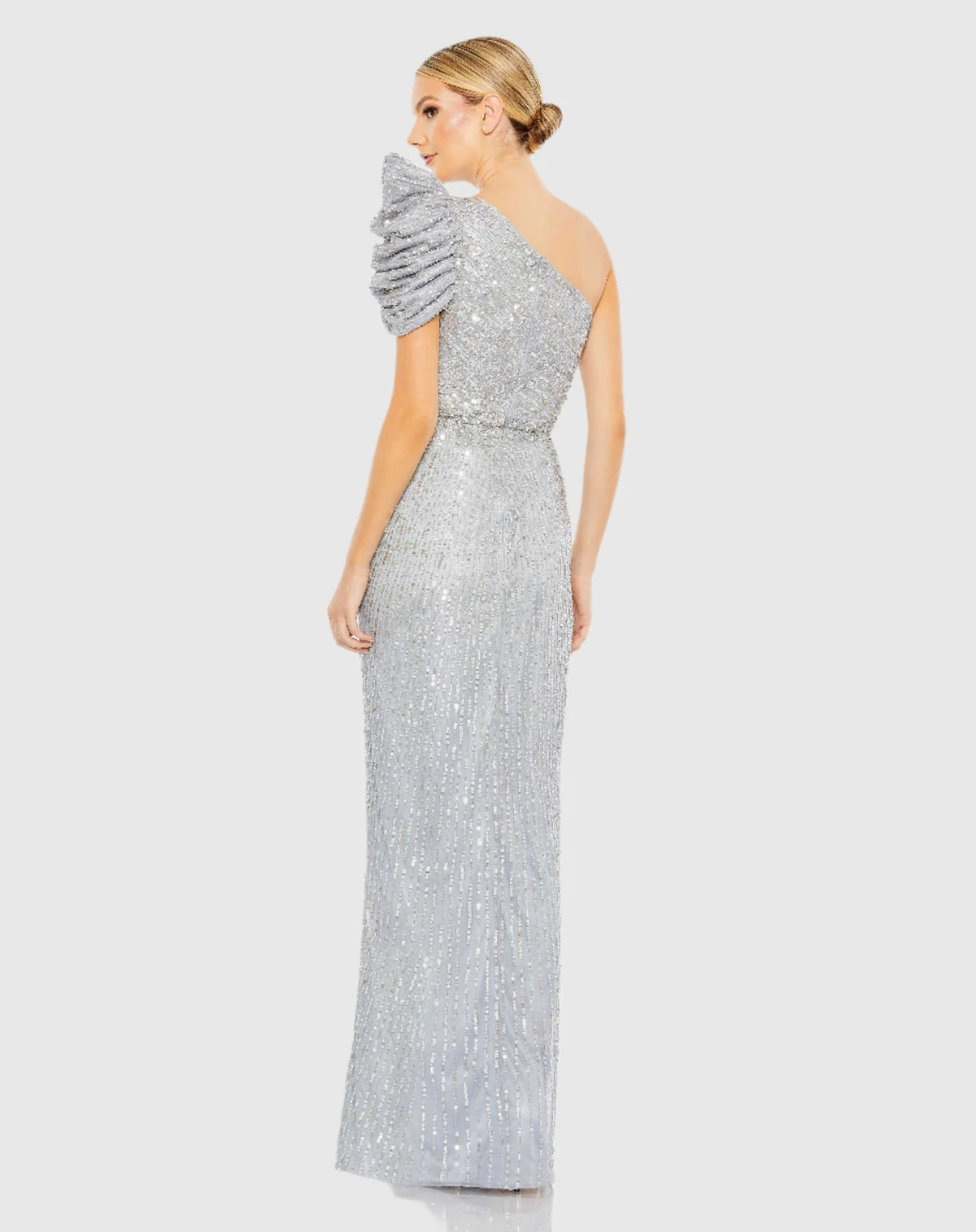 Embellished puff one shoulder gown - Silver
