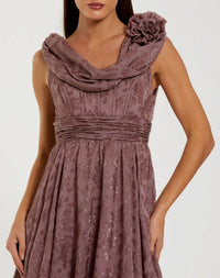 Mac Duggal #56223 mauve mauve sleeveless cowl neck chiffon midi dress
