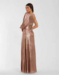 Mac Duggal #56226 Rose Gold Metallic One Sleeve A Line Gown side view
