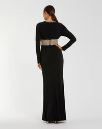 Mac Duggal #56229 black long sleeve gown with embellished cut out