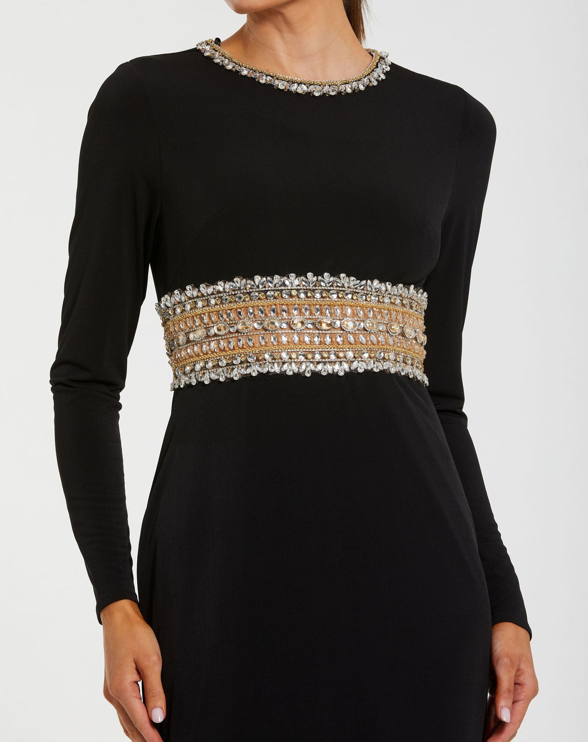 Mac Duggal #56229 black long sleeve gown with embellished cut out